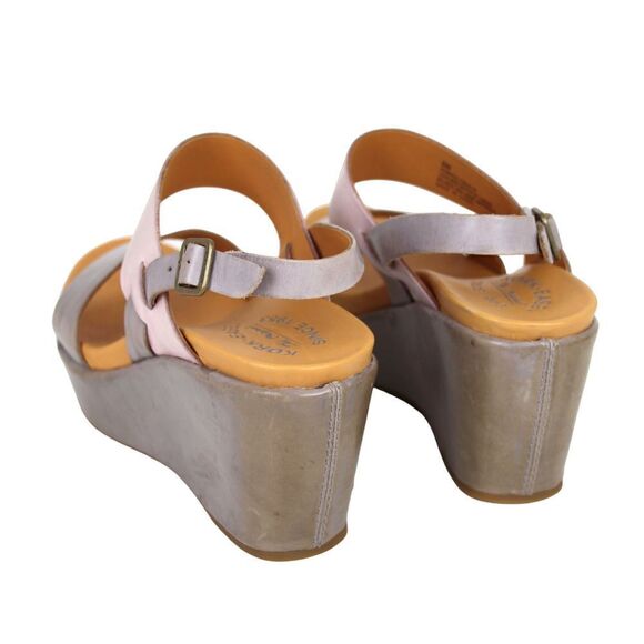 Kork-Ease GRAY PINK GENUINE LEATHER OPEN TOE HIGH HEEL WEDGE SHOES Sz 8M - Picture 5 of 11